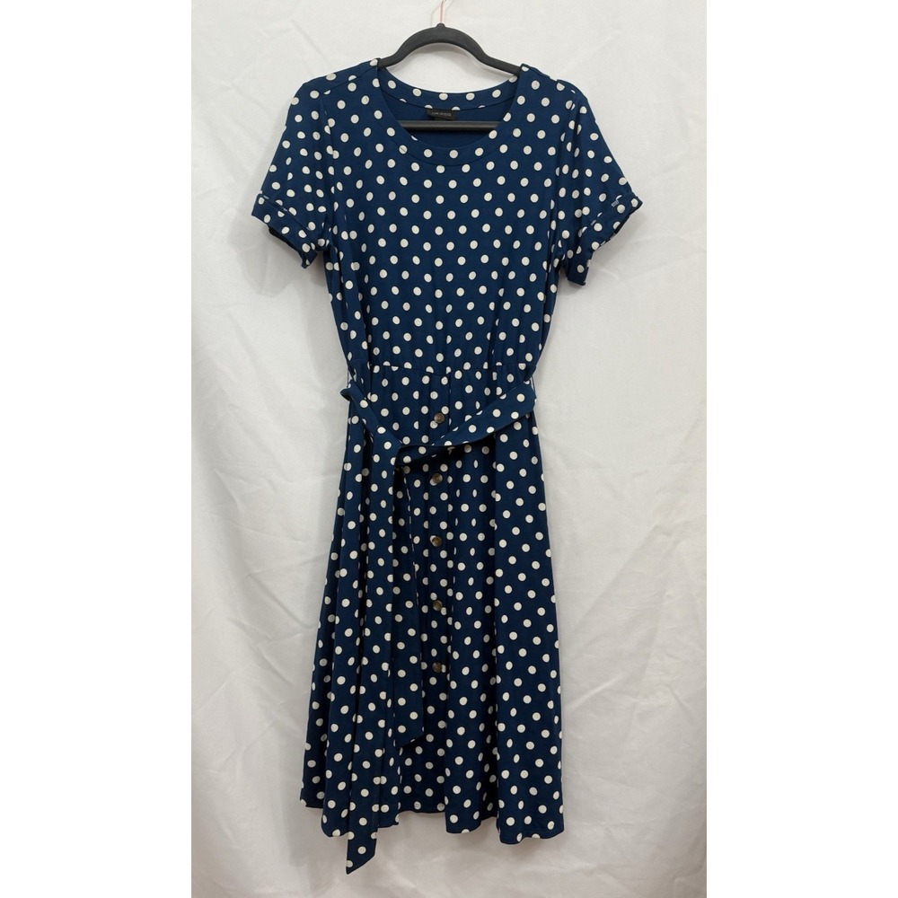 J. Jill Wearever Collection Belted Midi Dress Atlantic Timeless Dot‎ Womens M